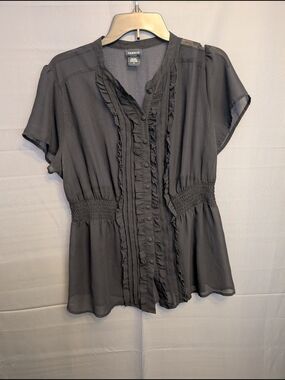 torrid Black Ruffle-Front Smocked Waist Blouse